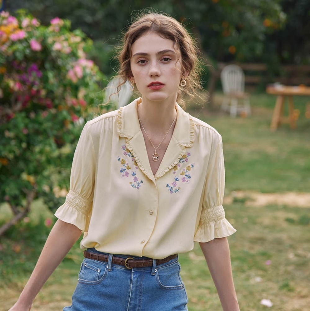 Floral Embroidered Cream Blouse